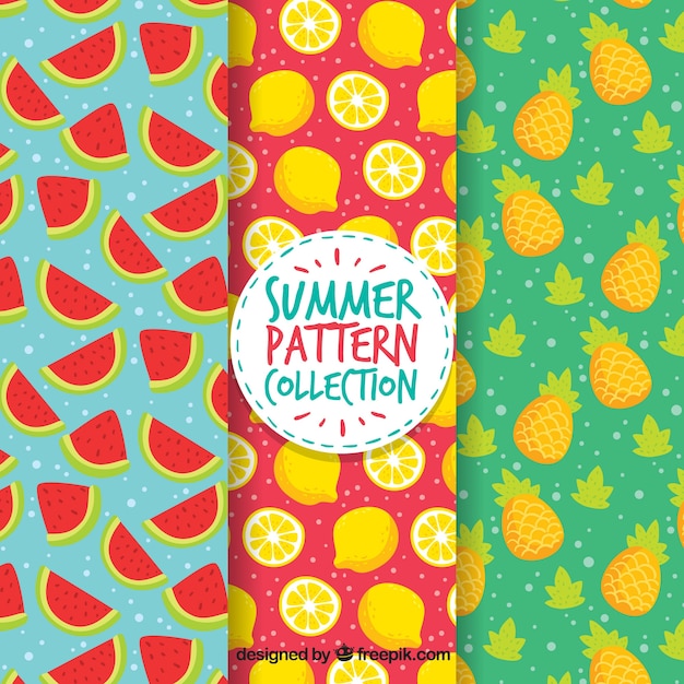 Set of summer patterns with beach elements in hand drawn style