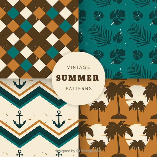 Set of summer patterns with beach elements in vintage style