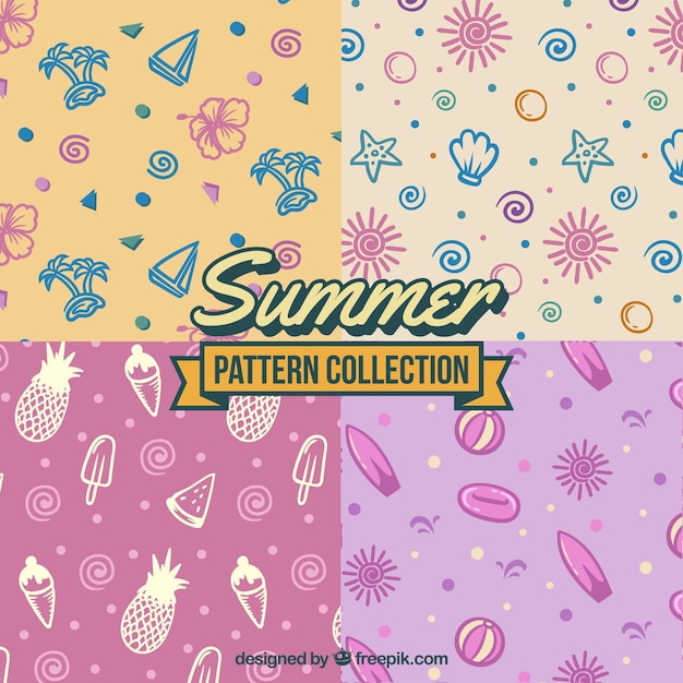 Free vector set of summer patterns with beach elements in vintage style