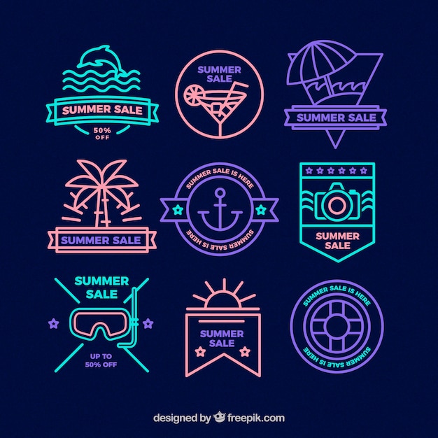 Set of summer sale badges with beach elements