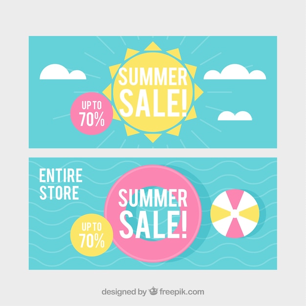 Set of summer sale banners with beach elements