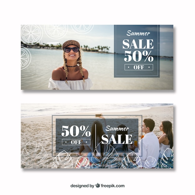 Set of summer sale banners with photography