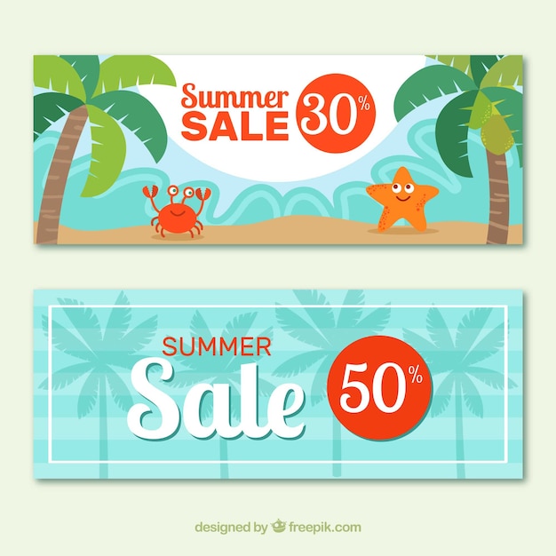 Free vector set of summer sale banners