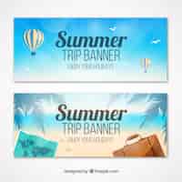 Free vector set of summer trip banners with elements