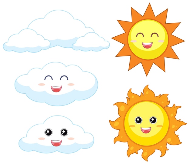 Free Vector set of sun and cloud
