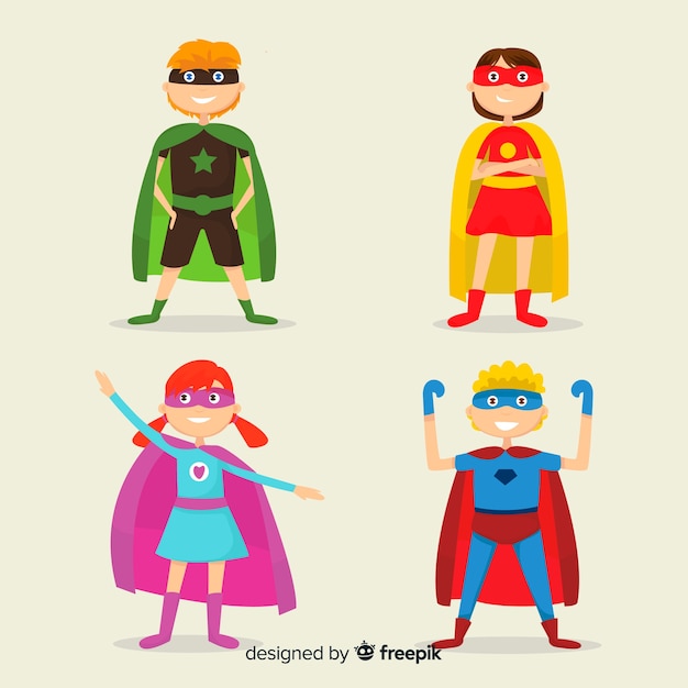 Free vector set of superhero kids