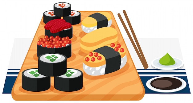 Vettore gratuito un set di sushi sul piatto