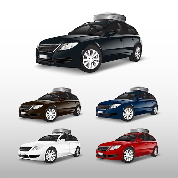 Free vector set of suv cars with a roof storage box