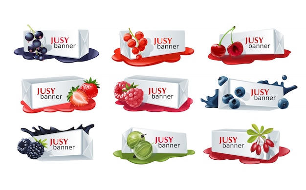 Set of sweet berry vector banners. Free Vector