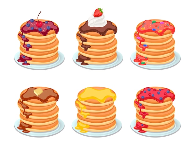 Set of tasty pancakes with different toppings