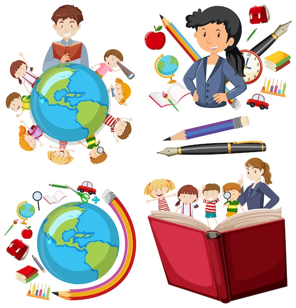 Free Vector set of teacher actoon character