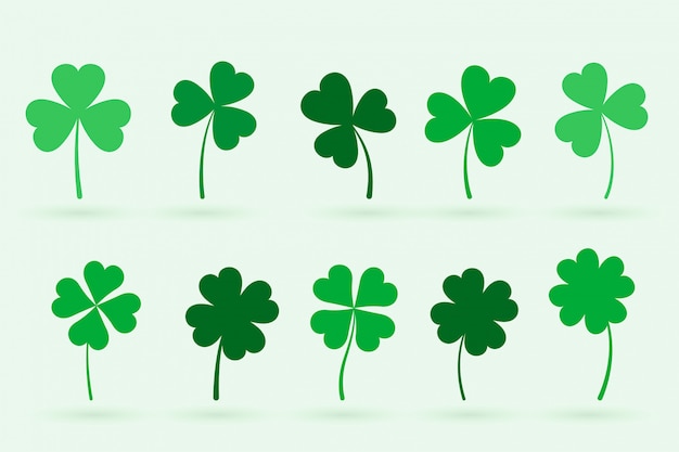 Set of ten clover leaves in flat style