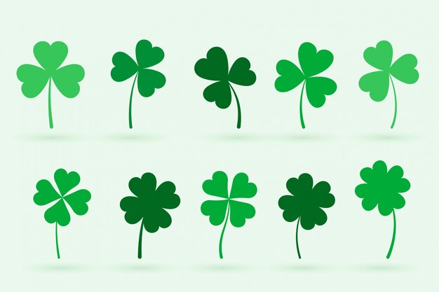 Set of ten clover leaves in flat style