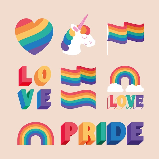 Free vector set of ten lgbtq pride items