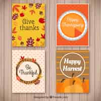 Vettore gratuito set di carte di ringraziamento con elementi naturali