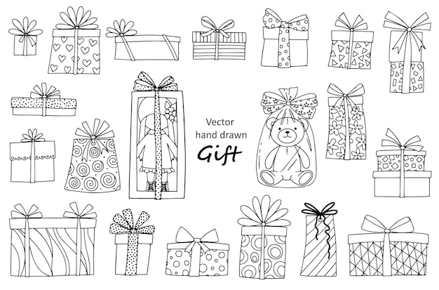 Premium Vector Vector Black And White Set Of Cute Presents With Bows Funny Birthday Or Christmas Gift Boxes Collection Bright Holiday Illustration For Kids Cheerful Celebration Coloring Page