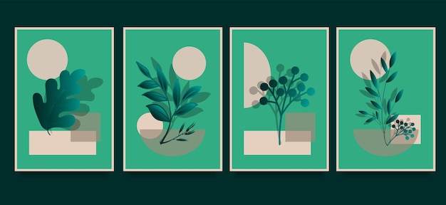 Набор из трех абстрактных минималистичных эстетических цветочных иллюстраций
