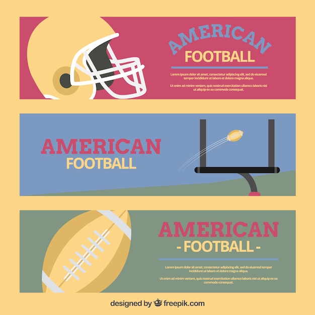 Free vector set of three american football banners in retro style