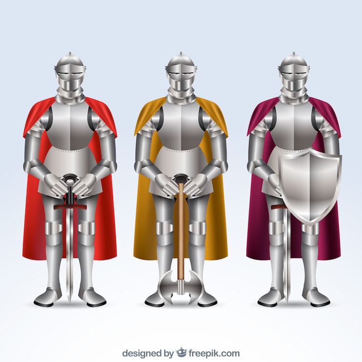 Free Vector set of three armor with colored capes
