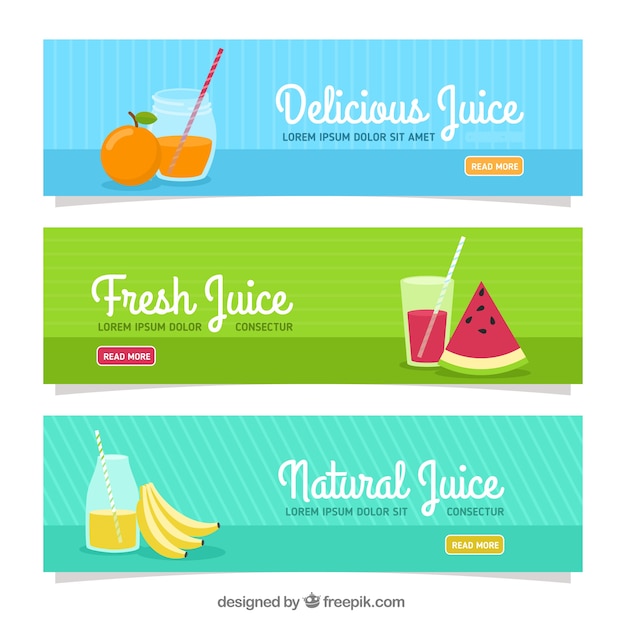 Free vector set of three banners with fruit juices