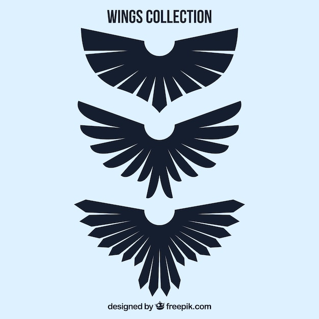 Set of three black decorative wings