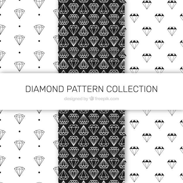 Set of three black and white diamond patterns