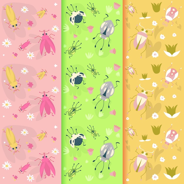 Free vector set of three bugs patterns