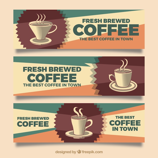 Set of Three Coffee Banners in Retro Style – Free Vector Templates