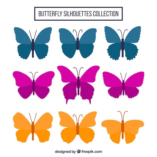 Free vector set of three colored butterflies