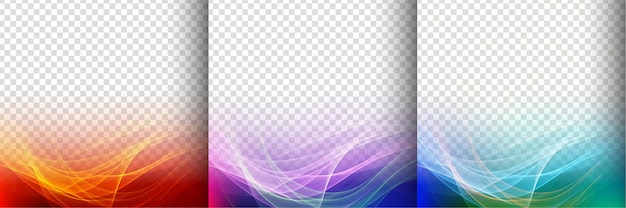 Free vector set of three colorful transparent wave background