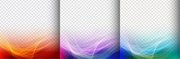 Set of three colorful transparent wave background 