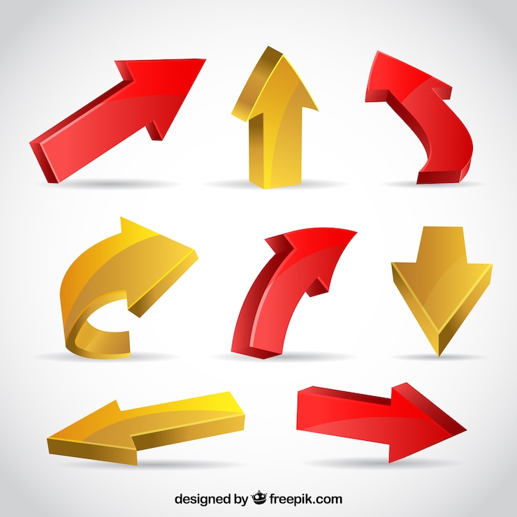 Free Vector set of three-dimensional arrows