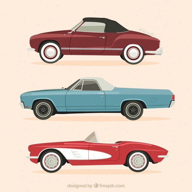 Set of three elegant vintage cars