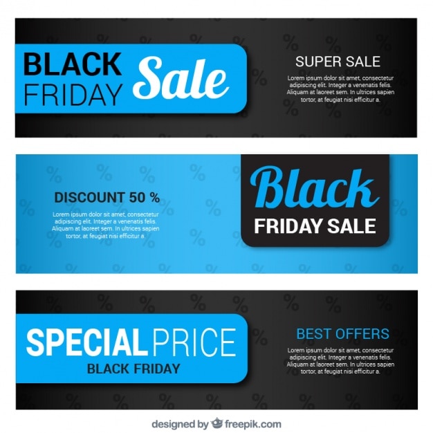 Free vector set of three fantastic banners for black friday