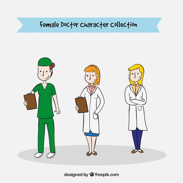 Free Vector set of three female medical characters