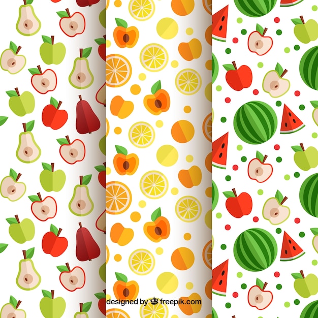 Free vector set of three flat fruit patterns