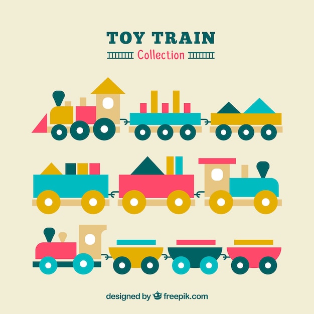 Free vector set of three flat toy trains