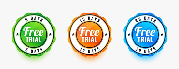 Set of three free trial badges