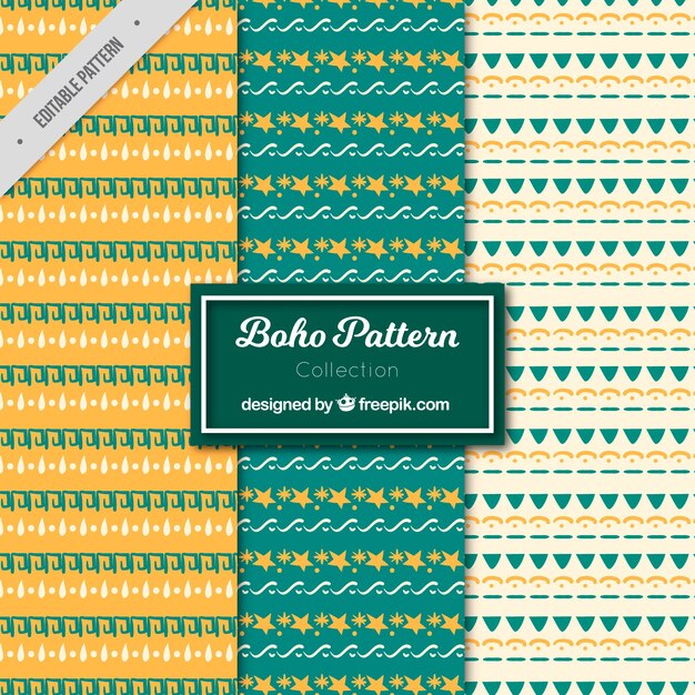 Set of three hand-drawn boho patterns