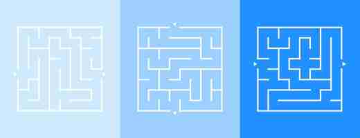 Free vector set of three labyrinth square pattern banner think and solve mystery