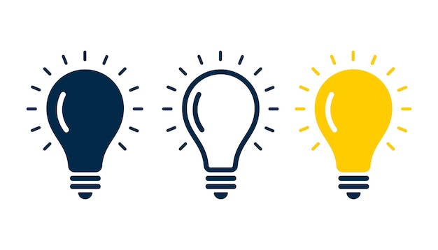 Set of three light bulb represent effective business idea concept