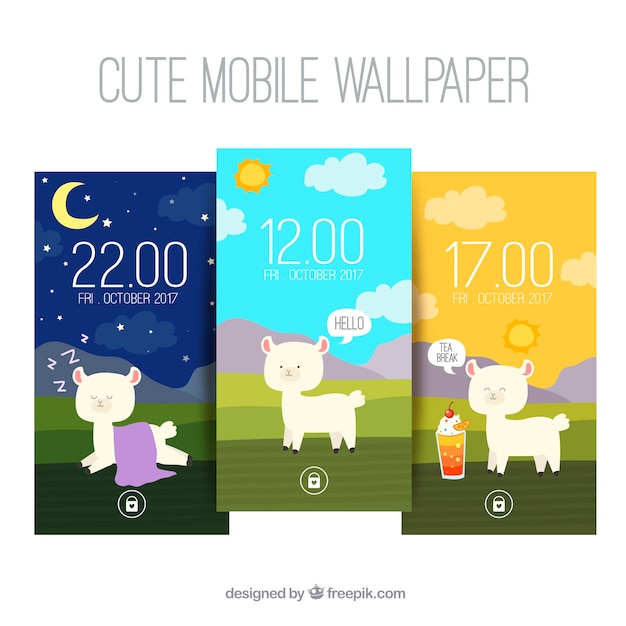 Free vector set of three mobile backgrounds with sheep