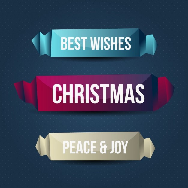 Free vector set of three origami ribbons for christmas