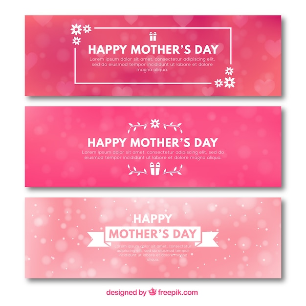 Set of three pink banners with blurred effect for mother's day