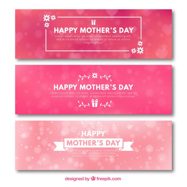 Набор из трех розовых баннеров с размытым эффектом для материнского дня