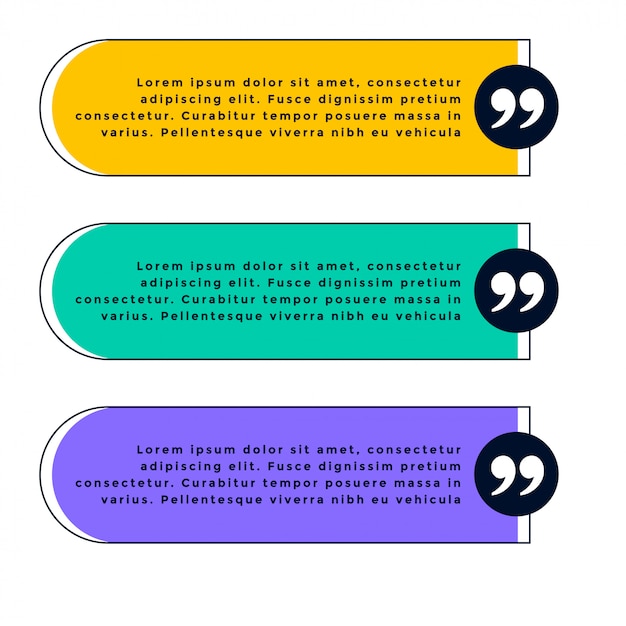 Set of three quotation template in different colors
