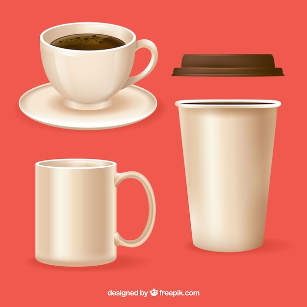 Set of three realistic coffee cups