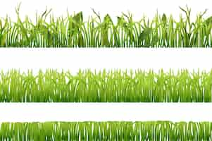 Free vector set of three realistic horizontal seamless borders with green grass isolated vector illustration