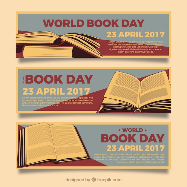 Free vector set of three retro book day banners