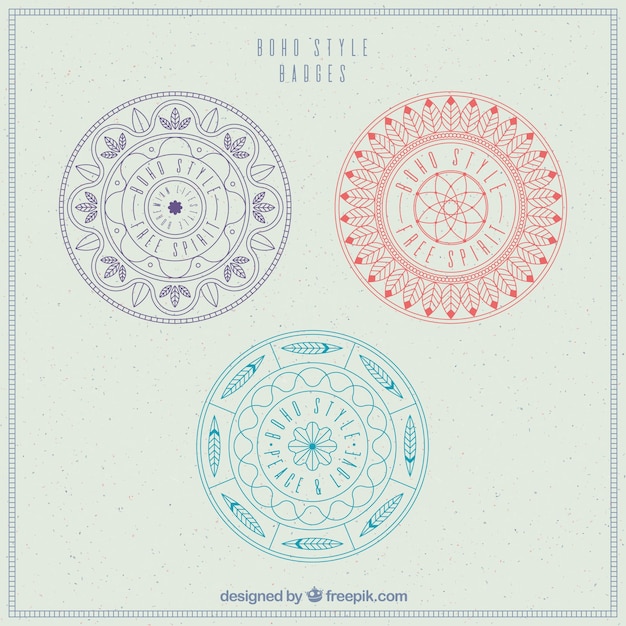 Free vector set of three round badges in boho style